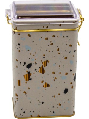 Vionna EVLE-ER048-9G Terrazzo Cream Desenli Dikdörtgen Metal Saklama Kabı 8X10 cm (Terrazzo Cream)