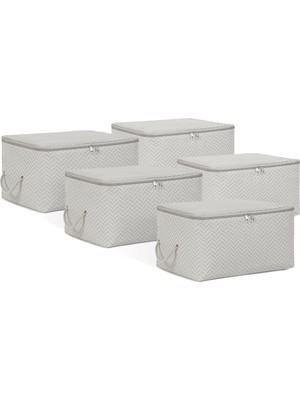 Vionna Ocean Home Textile 5'li Küçük Boy Gri Balıksırtı Hurç Set 30 x 22 x 18 cm