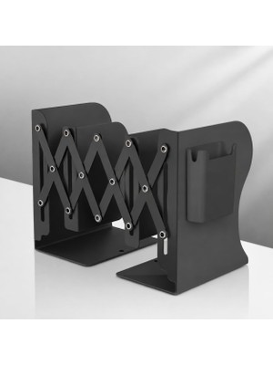 Vionna Ayarlanabilir Teleskopik Metal Kitap Tutucu, Masaüstü Kitap Desteği ve Raf Düzenleyici Stand, 9-42 cm Genişleyebilir, Mıknatıslı Kalemlik Hediyeli (Siyah)