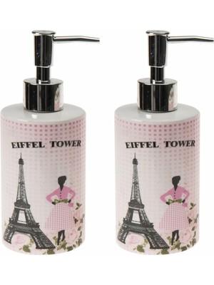 Vionna Bosphorus Homi Banyo Seti Seramik Sıvı Sabunluk 2 Adet Eyfel Kulesi Model 7X7X18CM 320ML