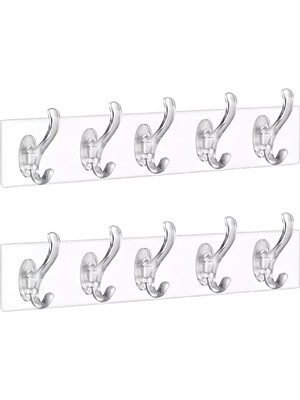 Vionna Aee® 2 Adet Şeffaf Duvar Askısı 5'li Iz Bırakmayan Güçlü Yapışkanlı Askı Kapı Arkası Banyo Mutfak Düzenleyici Kanca Askılık
