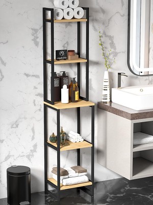 Vionna Miyuhome 5 Raflı Banyo Düzenleyici Dar Alan Rafı Metal Mutfak Rafı Banyo Dolabı Çok Amaçlı Organizer Safir Meşe
