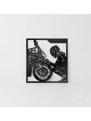 Esfil Motorcu ve Motor Duvar Dekoru - 22X18 cm Mat Siyah Motosiklet Tablosu