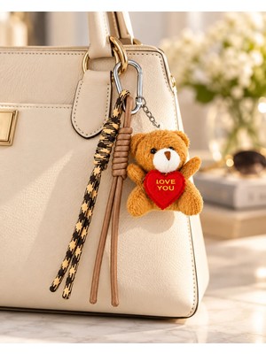 Kumru Studio Kahverengi Love Teddy Ayıcık Figürlü Ipli Çanta Charmı