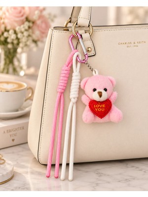 Kumru Studio Pembe Love Teddy Ayıcık Figürlü Ipli Çanta Charmı