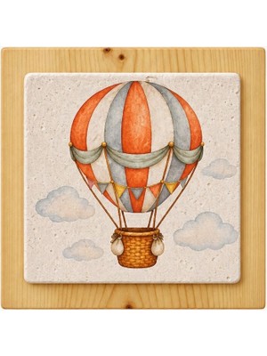 Ceren Wooden     Uçan Balon Desenli Doğal Taş Dekoratif Ürün 10X10 cm – Bebek ve Çocuk Odası Dekoru