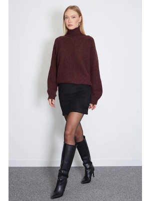 FullaModa Beli Lastikli Mini Boy Süet Etek