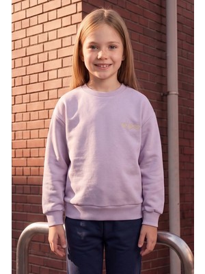 FullaModa 3 İplik Kalp Nakışlı Bisiklet Yaka Kız Çocuk Sweatshirt