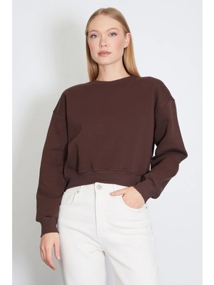 FullaModa 3 İplik Basic Ribanalı Crop Sweatshirt
