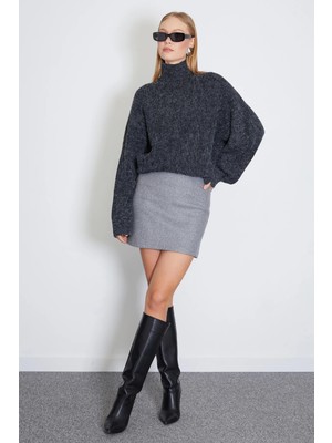 FullaModa Beli Lastikli Mini Boy Kaşe Etek