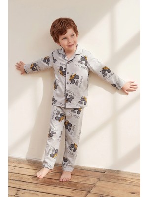 FullaModa Araba Desenli Düğmeli Erkek Çocuk 2 Li Pijama Takımı
