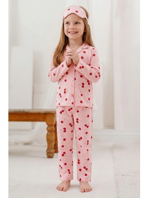 FullaModa Kiraz Desenli Düğmeli Uyku Bantlı Kız Çocuk 3 Lü Pijama Takımı