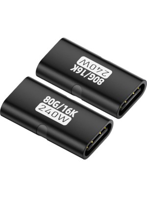 Vionna Livx 80GBPS Usb-C Dişi - Dişi Adaptör, 240W Pd3.1 Hızlı Şarj, 16K@60Hz Görüntü Aktarımı, Alüminyum Alaşımlı Tip-C Dişi Konnektör Uzatıcı - Siyah Otgff