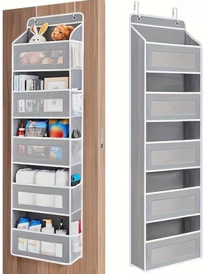 Kapı Arkası Organizer 5 Cepli Askılı Dolap Düzenleyici Çok Amaçlı Kapı Arkası Raf 20KG Taşıma Gri