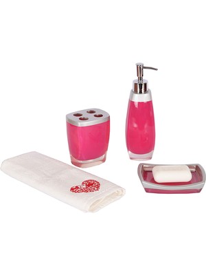 Vionna Bosphorus Gri Pembe 3 Lü Banyo Seti Poliresin