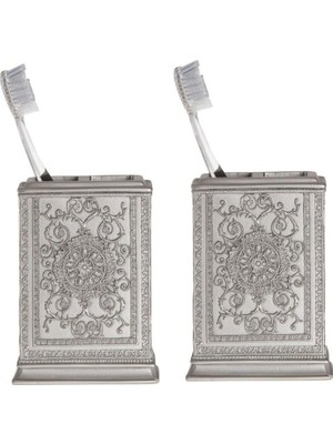 Vionna Bosphorus 2 Adet Diş Firçalik Dekoratif Işlemeli Gümüş Poliresin 8X6X11CM