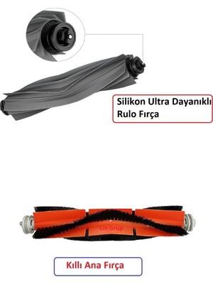 Vionna Lin Grup D10S-D10-D10S Pro ile ile Uyumlu 1 Adet Kıllı Ana Fırça ve 1 Adet Silikon Rulo Fırça