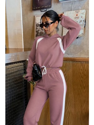 Makent Moda Kadın Rose Şardonlu Kumaş Eşofman