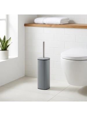 Vionna Deconox Paslanmaz Çelik Saplı Wc Fırçalık Gri, Kapaklı Tuvalet Fırçası Seti, Hijyenik Saklama Hazneli Banyo ve Wc Fırçası, 38,5 cm