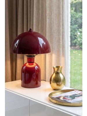 Luna Abajur, Bohem Masa Lambası ve Salon Oturma Odası Aydınlatması - Bordo - 25 cm – Modern Dekoratif Masa Lambası, Gece Lambası