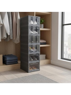 6 Katlı, Katlanabilir Ayakkabılık, Taşınabilir Çok Amaçlı, Geniş, Katlanabilir Dolap ve Raf, Katlanır Taşınabilir Premium Portatif Organizer Ayakkabılık (25,5cm x 34,5cm x 105,5CM) (Antrasit)