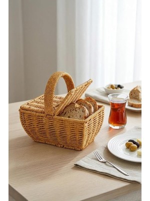 Dikdörtgen Hasır Rattan Mini Kulplu Organizer Sepet - BB6067