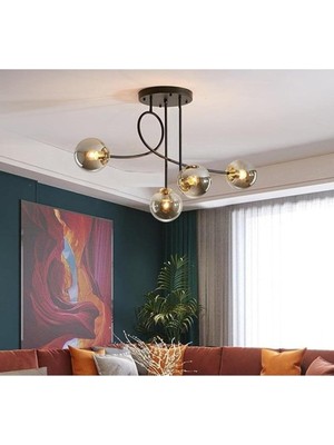 Avize Jade Modern Globe Camlı Siyah Kasa Füme Camlı Salon - Mutfak - Yatak Odası 4 Lü Avize