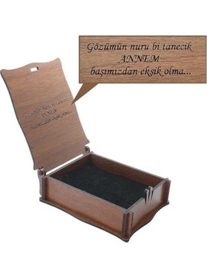Özel Mesaj Yazılı Kahverengi Ahşap Hediye Takı Seti Kutusu (M-2)