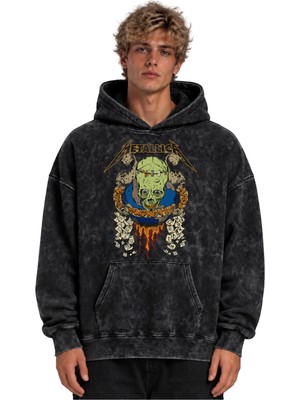 Sevbano Metallica Rock Metal Müzik Grubu Baskılı Unisex Oversize Yıkamalı Hoodie Sweatshirt