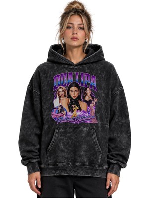 Sevbano Dua Lipa Şarkıcı Baskılı Unisex Oversize Yıkamalı Hoodie Sweatshirt
