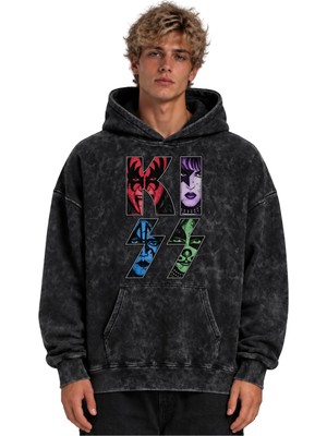 Sevbano Kiss Rock Metal Müzik Grubu Baskılı Unisex Oversize Yıkamalı Hoodie Sweatshirt