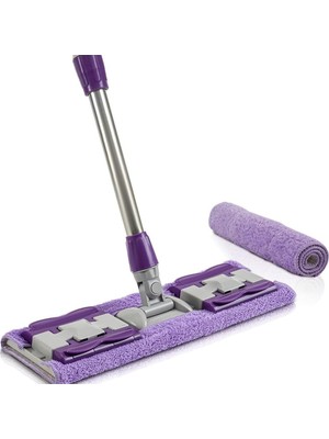 Vionna Mandalı Mor Mop Kıskaçlı Cam Silme Mopu Mikrofiber Yedek Bezli Yer Duvar Cam Fayans Silme Mopu