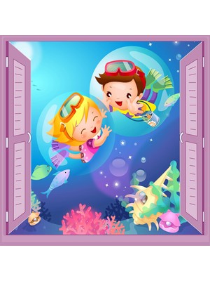 Vionna Çocuk Odası Bebek Odası Pencere Poster Duvar Kağıdı Dalgıç