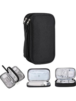Taşınabilir Su Geçirmez Çift Katman Fermuarlı 8 Bölmeli Hard Disk Seyahat Çantası Organizer AL4210