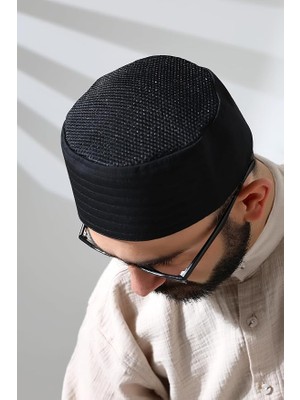 Fileli Kumaş Kalıp Namaz Takkesi Siyah 59