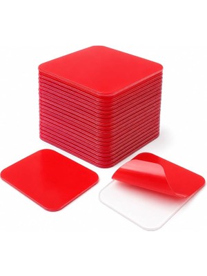 Banyo 50 Adet 45X45 mm Şeffaf Yapışkan Kırmızı Koruyucu Filmli Çift Taraflı Güçlü Yapışkan Bant, Iz Bırakmadan Çıkarılabilir Çok Amaçlı Montaj Pedi