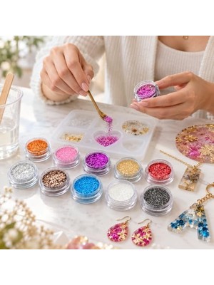 Vionna Epoksi Reçine Sim & Glitter Seti, Mum Simi, Beton Hobi Kendin Yap (9lu Set)
