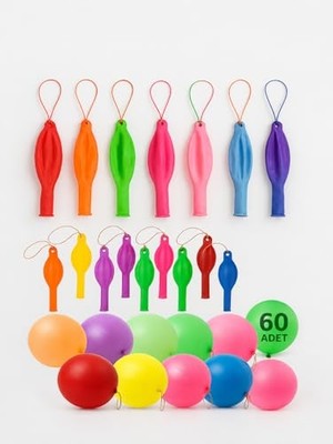 Vionna 60 Adet Lastikli Zıpzıp Balon Ipli Punch Panç Büyük Balon