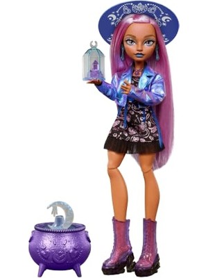 Vionna Moonspell Magic By Monster High Bebeği, Layla Stone, Kazan Sürprizi, Iksir Şişesi ve Sihir Kitabı Gibi Aksesuarlar, JMB90
