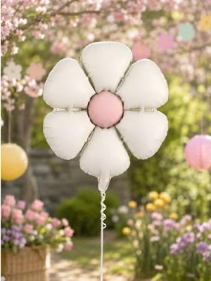 Vionna Retro Beyaz Papatya Folyo Balon Doğum Günü Parti Balonu 60 cm