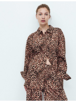Marks & Spencer Saf Pamuklu Leoparlı Pijama Üstü