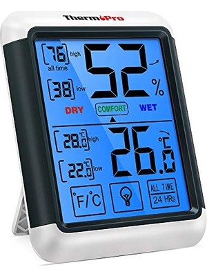 Vionna Thermopro TP55 Dijital Iç Mekan Higrometre Termometresi Sıcaklık ve Nem Monitörü Oda Nem Ölçer, Büyük Dokunmatik Ekranlı, Arka Işık