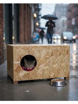 Vionna Reyo Kedi Evi Dış Ortam Uygun Ahşap Kedi Evi Osb 60X40X30 cm - CAT24