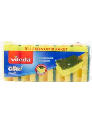 Vionna Vileda 141125 Oluklu Hijyenik Bulaşık Süngeri, Tırnak Koruyuculu, 5'li Ekonomik Paket, Yeşil