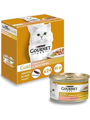 Vionna Gold Parça Etli Soslu Somonlu Tavuklu Kedi Konservesi 85 gr x 24 Adet