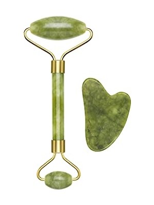 Vionna C301ABE101 Gua Sha Yeşim Taşında Jade Roller & Gua Sha Masaj Aleti, Yüz ve Vücut Masaj, Rahatlatıcı, Modelleme ve Yaşlanma