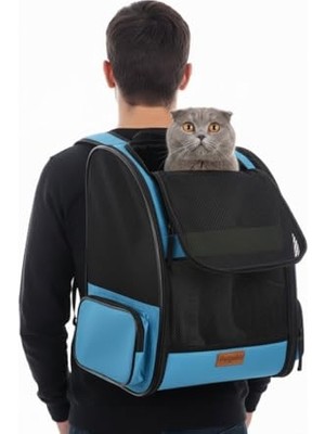 Vionna Pugalo Airmove Premium Kedi Köpek Taşıma Çantası, Silinebilir, Yırtılmaz Fileli, Bükülmez Gövde, Sırt Çantası Tipi (Mavi)
