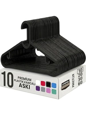 Vionna Coverest 10 Adet Slim Plastik Elbise Askısı, Gardrop Için Alan Tasarruflu Pantolon Gömlek Ceket Etek Askısı, Kıyafet Askısı, 39.5 cm x 17.5 cm (10, Siyah)