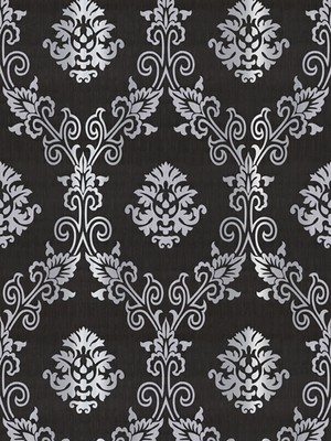 Süs Duvar Kağıtçılık Sıyah Gümüş Varaklı Damask Desenli  Duvar Kağıdı
