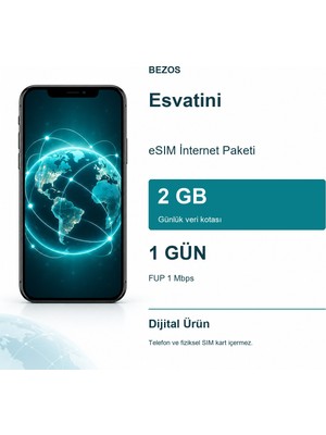Esvatini Esım Internet Paketi Günlük 2 GB 1 Gün - Fup 1 Mbps